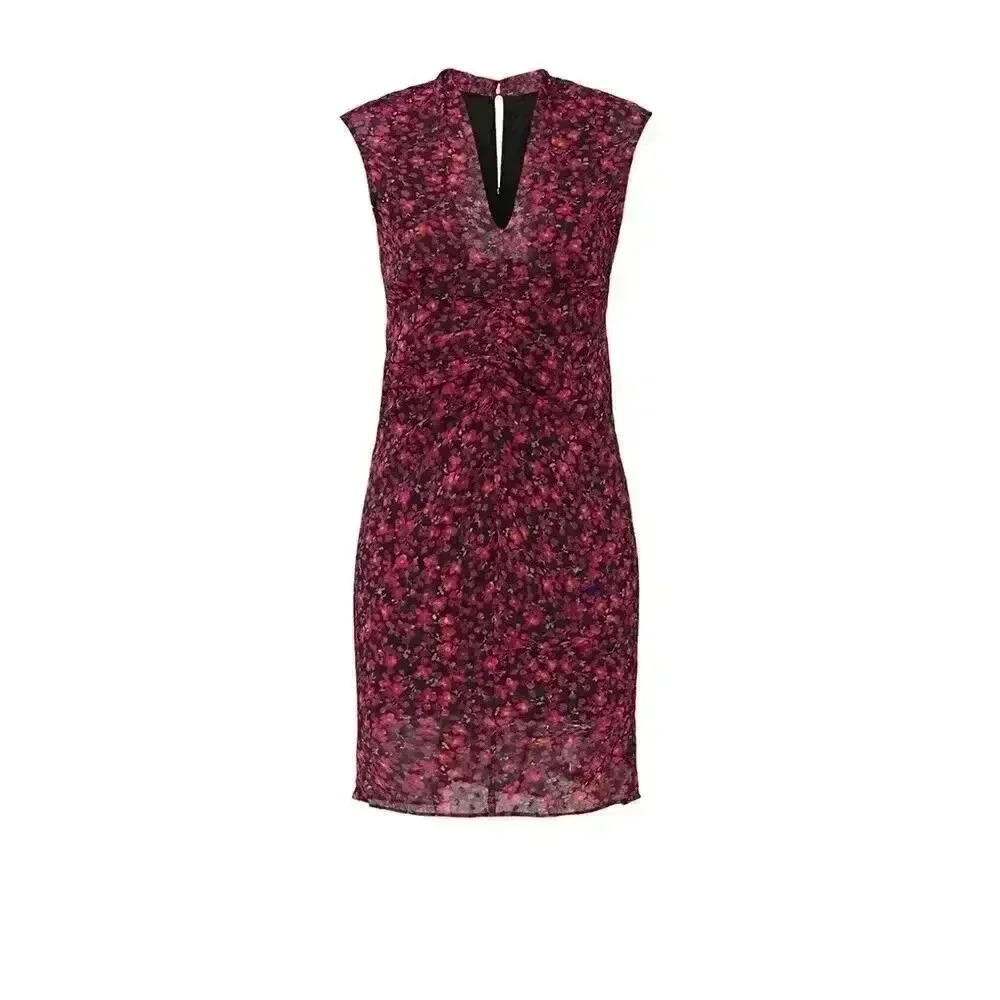 All Saints Aldine Cherry Blossom Print Sleeveless Sheath Dress Size 6 Ruched - Picture 5 of 12